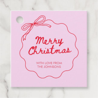 Coquette bow pink red christmas modern cute favour tags