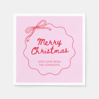 Coquette bow pink red christmas modern cute napkin