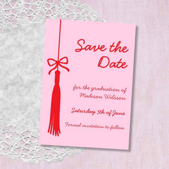 Coquette Bow Pink & Red Class of 2025 Graduation Save The Date (Coquette Bow Pink & Red Class of 2025 Graduation Save The Date)