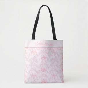 Coquette Bow Pink Toile Bride Bachelorette Tote Bag