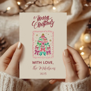Coquette Bow Pink Tree Christmas Holiday Card
