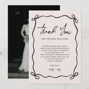 Coquette Bow Pink Wedding Photo Thank You Card