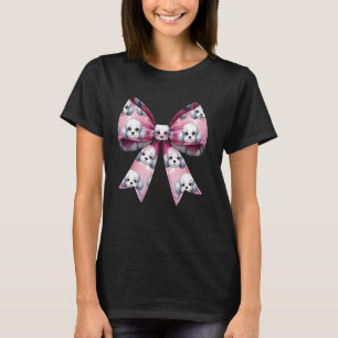 Coquette Bow Poodle Dog Mum Pattern Pink Cute Moth T-Shirt