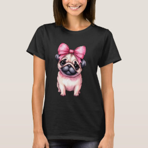 Coquette Bow Pug Dog Mum Pink Ribbon Mum Girl T-Shirt
