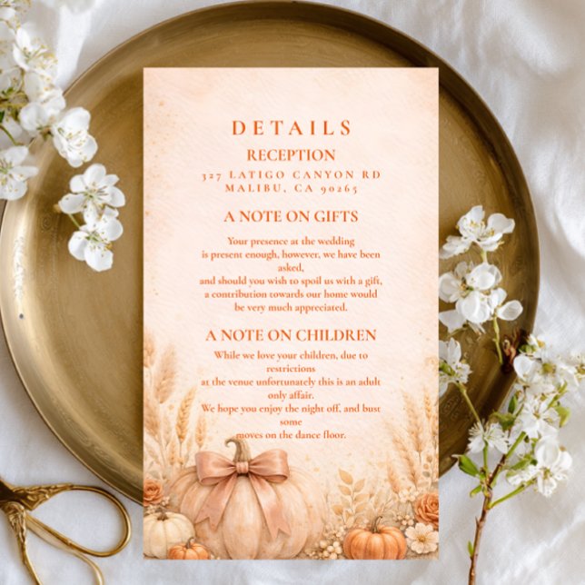 Coquette Bow Pumpkin Autumn Wedding Enclosure Card (Creator Uploaded)