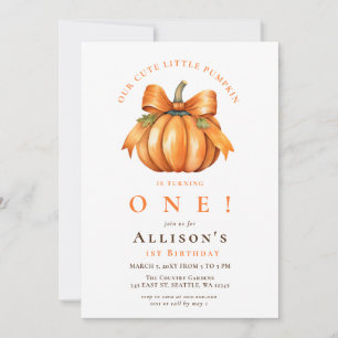 Coquette Bow Pumpkin Fall Birthday  Invitation