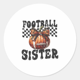 Coquette Bow Pumpkin Footll Sister Game Day Thanks Classic Round Sticker