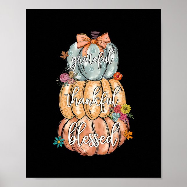 Coquette Bow Pumpkin Grateful Thankful Blessed Tha Poster (Front)