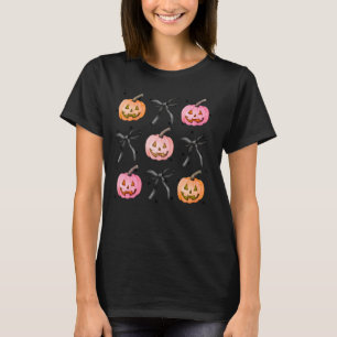 Coquette Bow Pumpkin Jack O Lantern Spooky Season T-Shirt