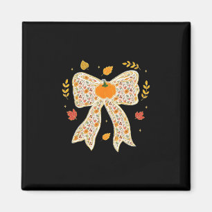 Coquette Bow Pumpkin Leaves Thanksgiving Autumn Fa Magnet