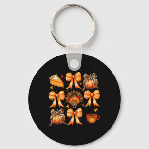 Coquette Bow Pumpkin Pie Turkey Thanksgiving Autum Key Ring
