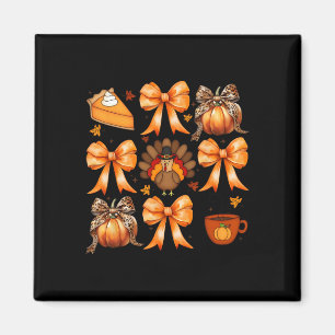 Coquette Bow Pumpkin Pie Turkey Thanksgiving Autum Magnet