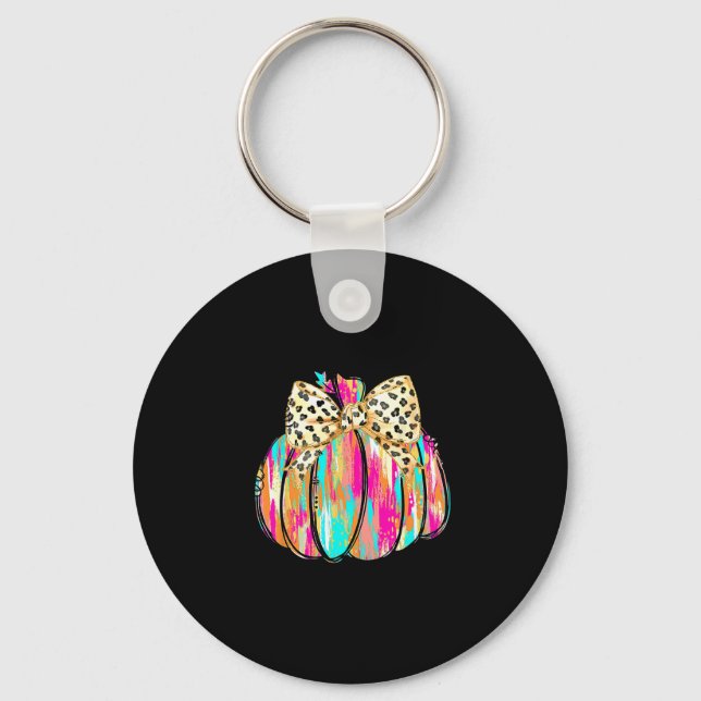 Coquette Bow Pumpkin Season Autumn Fall Leaves Tha Key Ring (Front)