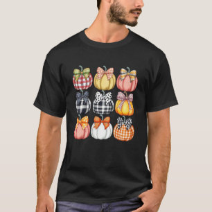 Coquette Bow Pumpkin Season Autumn Fall Leaves Tha T-Shirt