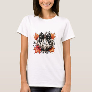 Coquette Bow Pumpkin Season Autumn Fall Leaves Tha T-Shirt