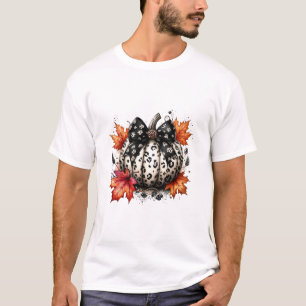 Coquette Bow Pumpkin Season Autumn Fall Leaves Tha T-Shirt