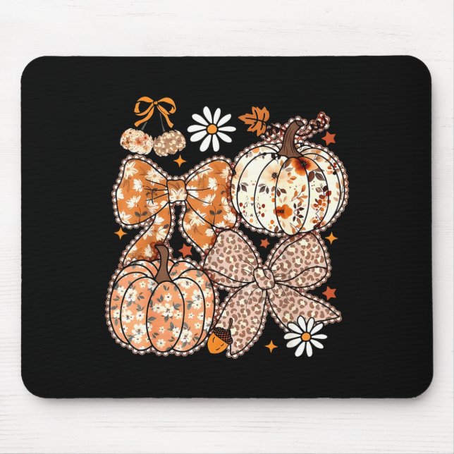 Coquette Bow Pumpkin Season Thanksgiving Autumn Fa Mouse Pad (Front)