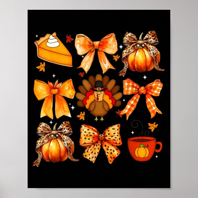 Coquette Bow Pumpkin Season Thanksgiving Autumn Fa Poster (Front)