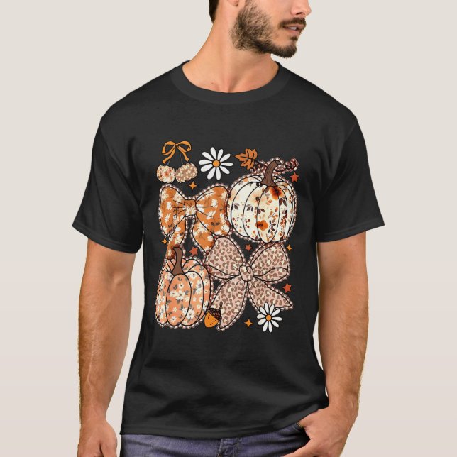Coquette Bow Pumpkin Season Thanksgiving Autumn Fa T-Shirt (Front)