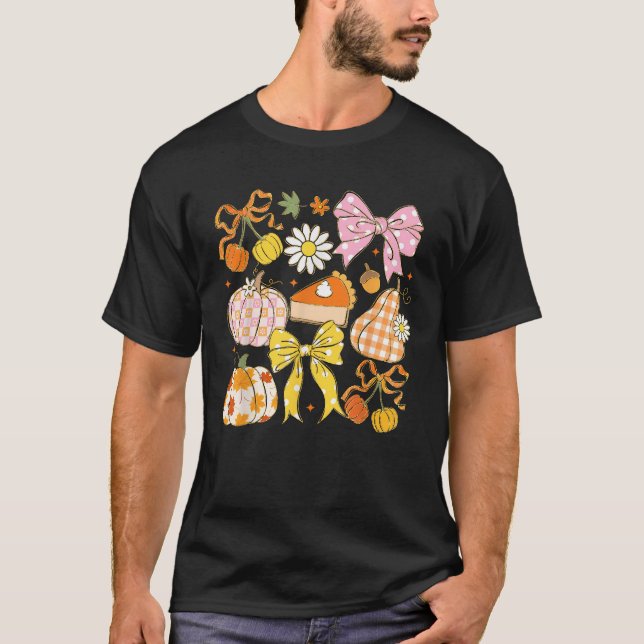 Coquette Bow Pumpkin Spice Autumn Fall Leaves Than T-Shirt (Front)