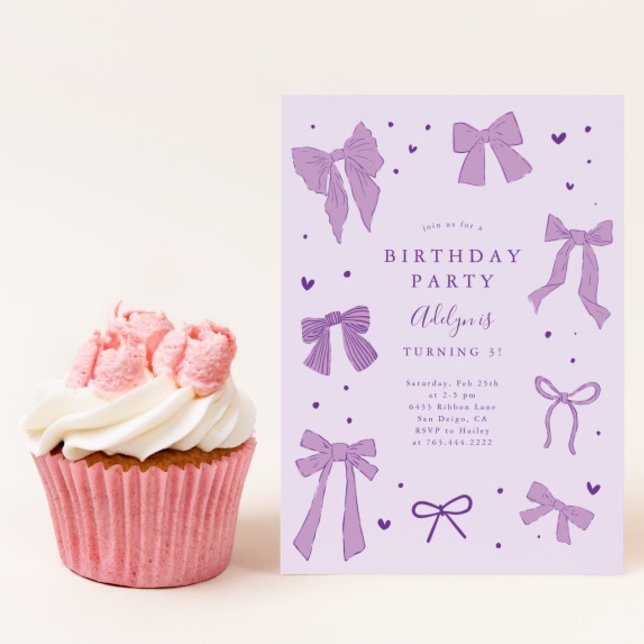 Coquette Bow Purple Birthday Party Invitation (Creator Uploaded)