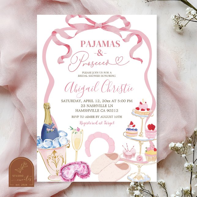 Coquette Bow Pyjamas and Processo Bridal Shower Invitation (Creator Uploaded)