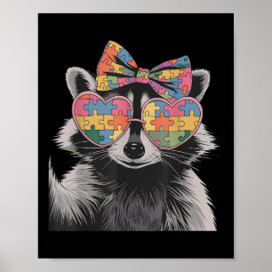 Coquette Bow Racoon Autism Awareness Women Girls Poster