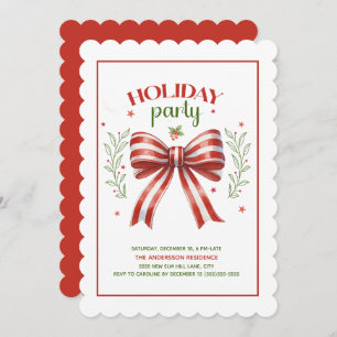 Coquette Bow Red Green Holiday Party Invitation