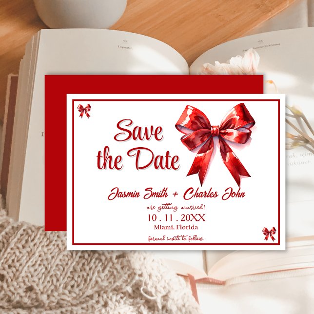Coquette Bow Red Wedding Save the Date Invitation (Creator Uploaded)