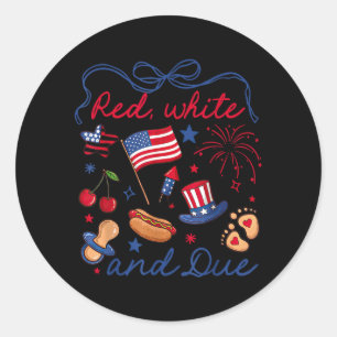 Coquette Bow Red White and Due 4th of July Classic Round Sticker