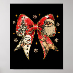 Coquette Bow Reindeer Santa Snowman Christmas Xmas Poster