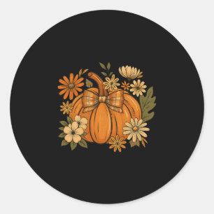 Coquette Bow Retro Pumpkin Thanksgiving Rustic Fal Classic Round Sticker