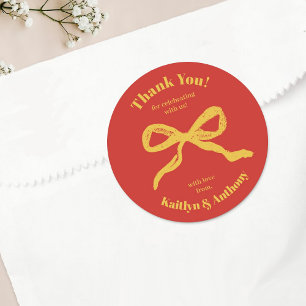 Coquette Bow Retro Wedding Classic Round Sticker