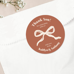 Coquette Bow Retro Wedding Classic Round Sticker