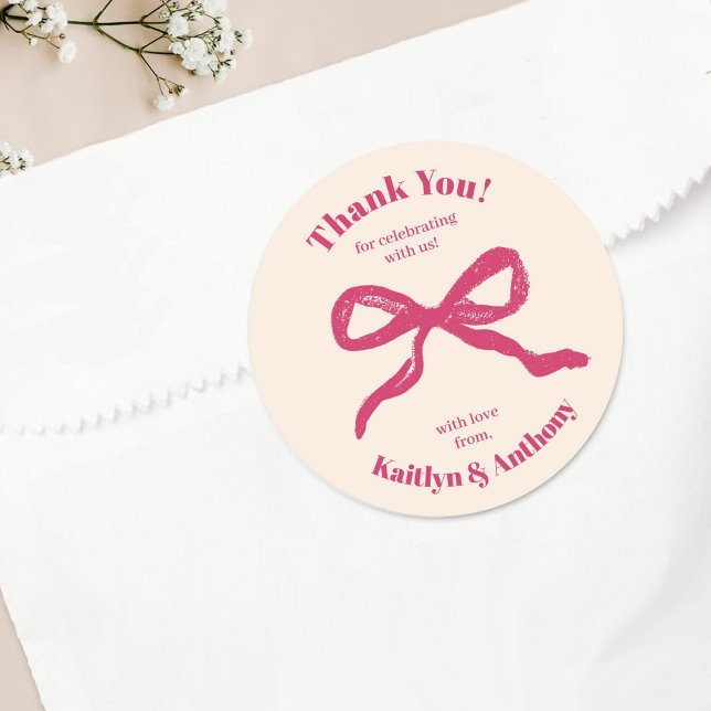 Coquette Bow Retro Wedding Classic Round Sticker (Creator Uploaded)