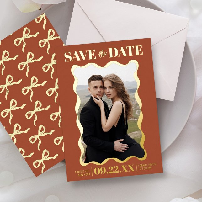 Coquette Bow Retro Wedding Photo Save The Date (Creator Uploaded)