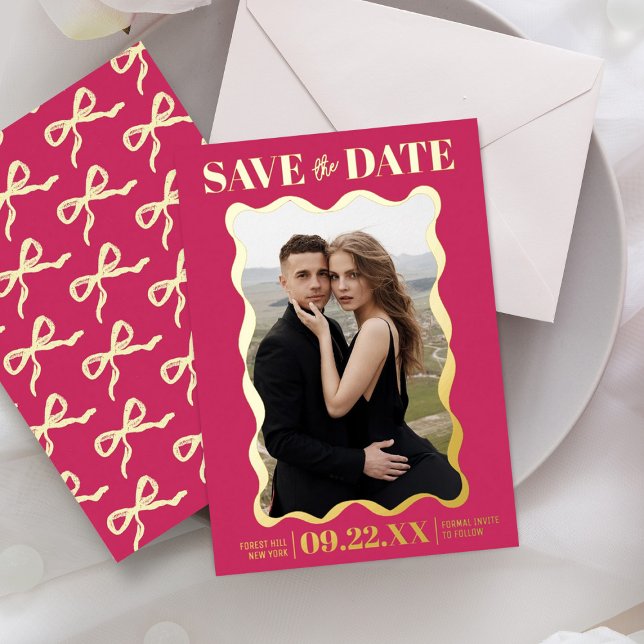 Coquette Bow Retro Wedding Photo Save The Date (Creator Uploaded)