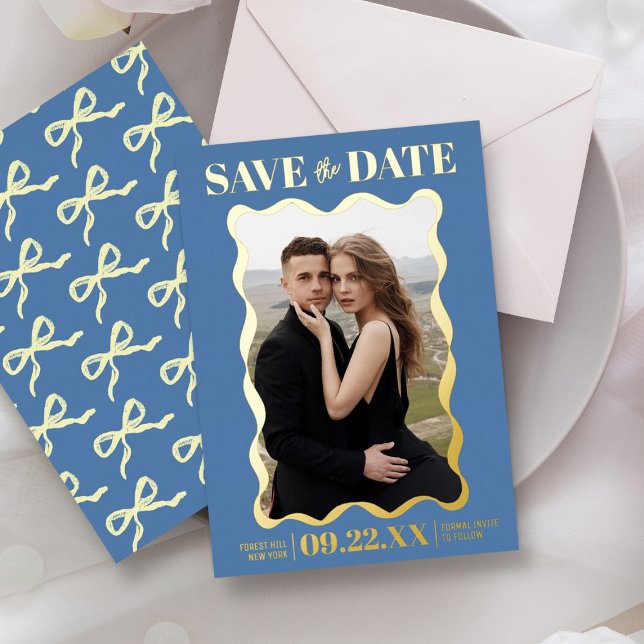 Coquette Bow Retro Wedding Photo Save The Date (Creator Uploaded)