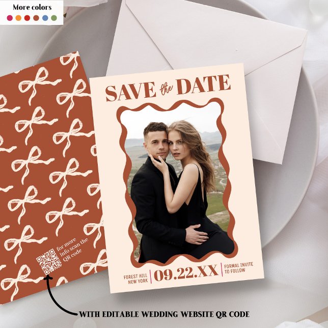 Coquette Bow Retro Wedding Photo Save The Date (Creator Uploaded)
