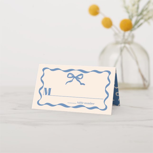 Coquette Bow Retro Wedding Place Card (Front)