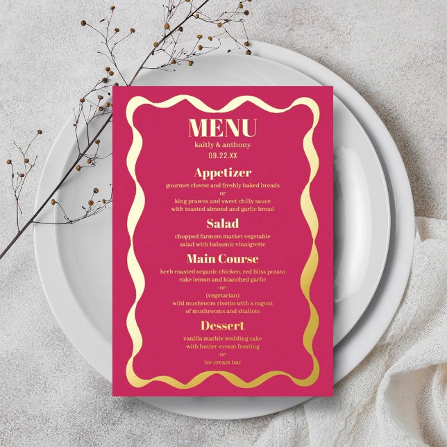 Coquette Bow Retro Wedding Real Foil Menu Card (Creator Uploaded)