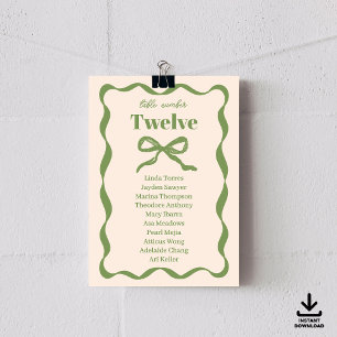 Coquette Bow Retro Wedding Seating Chart Cards