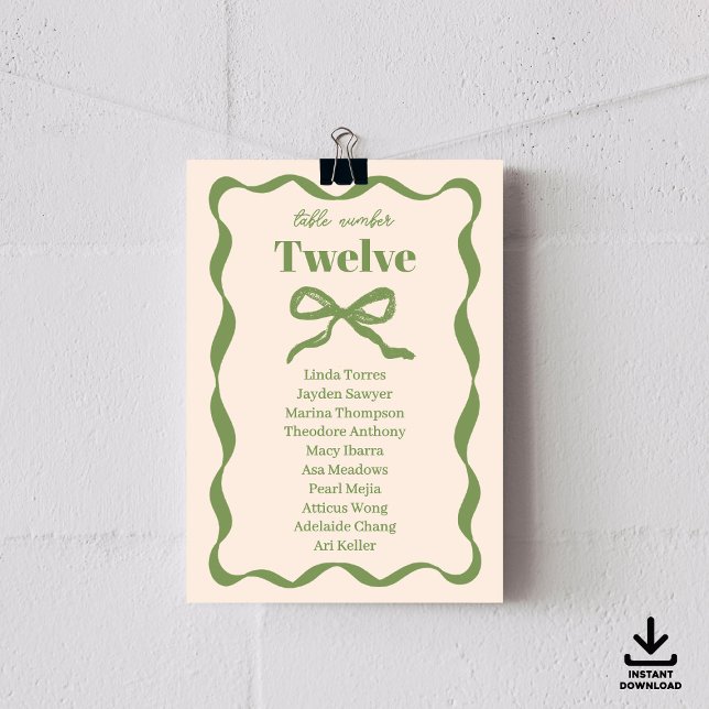 Coquette Bow Retro Wedding Seating Chart Cards (Creator Uploaded)