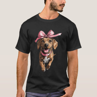 Coquette Bow Rhodesian Ridgeback Dog Mum Girl Pink T-Shirt