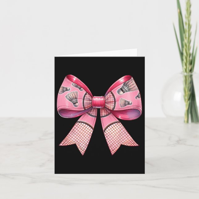 Coquette Bow Ribbon Badminton Shuttle Racket Pink  Card (Front)