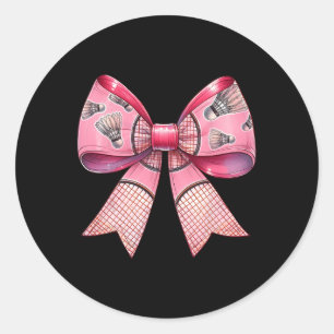 Coquette Bow Ribbon Badminton Shuttle Racket Pink Classic Round Sticker