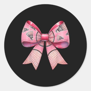 Coquette Bow Ribbon Badminton Shuttle Racket Pink Classic Round Sticker
