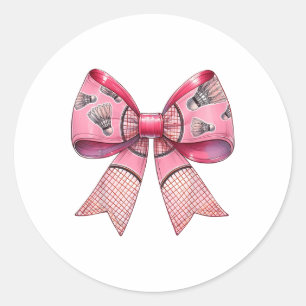 Coquette Bow Ribbon Badminton Shuttle Racket Pink Classic Round Sticker