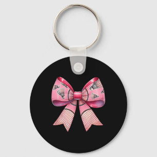 Coquette Bow Ribbon Badminton Shuttle Racket Pink Key Ring
