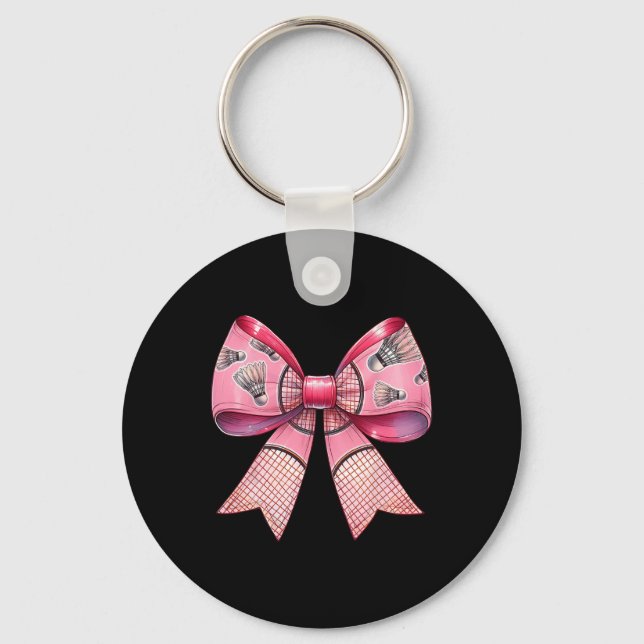 Coquette Bow Ribbon Badminton Shuttle Racket Pink  Key Ring (Front)